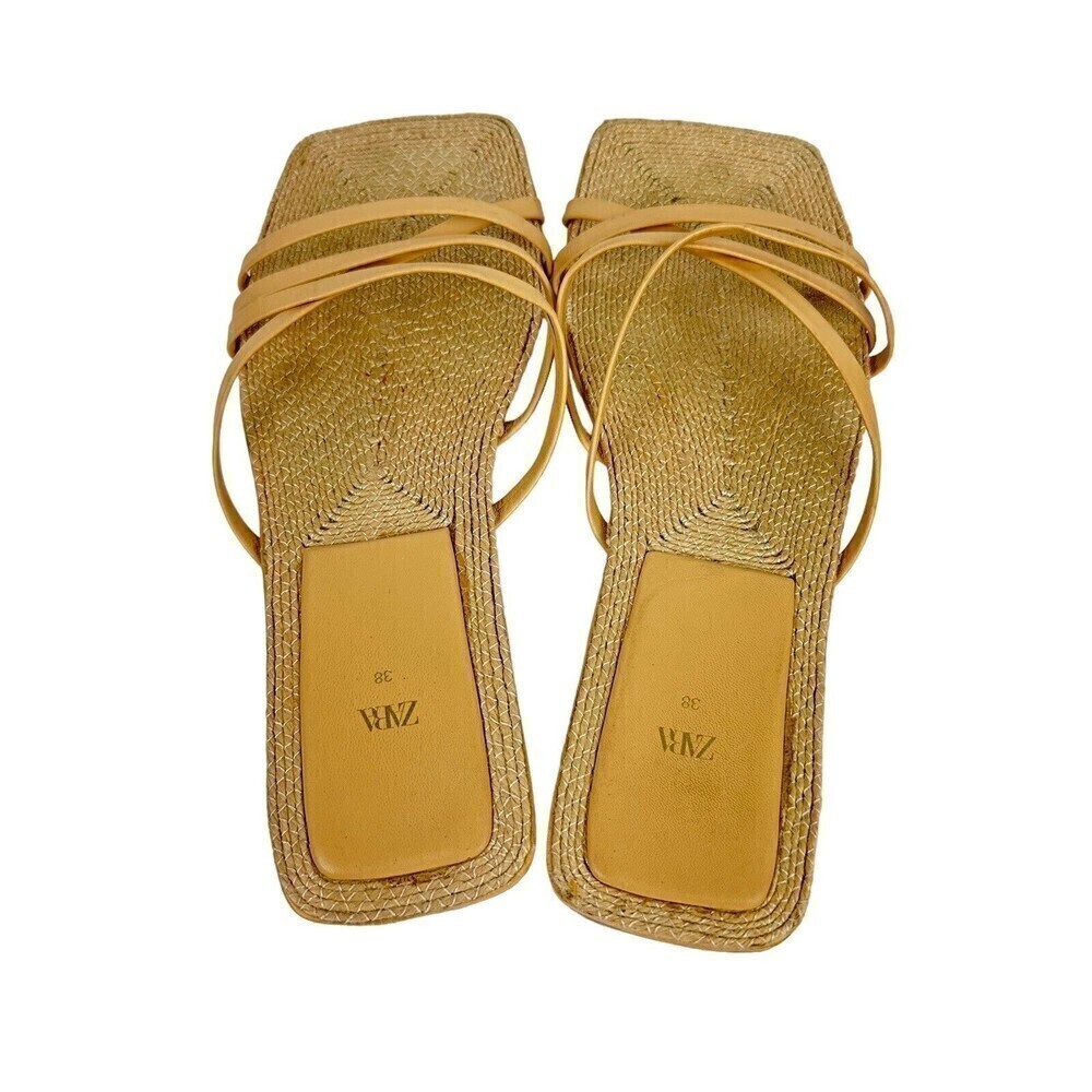 Zara Sheos Womens Size 38 Beige Square Toe Strappy Flat Sandals Jute 7.5 US READ - Picture 9 of 16